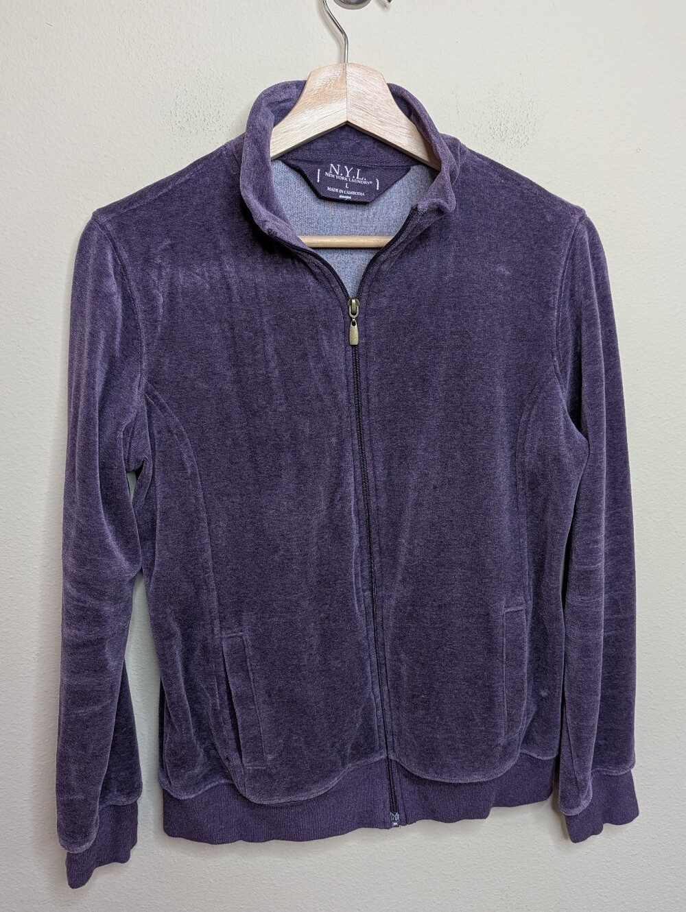 N.Y.L. New York Laundry Purple Velour Zip Track Jacket Size L
